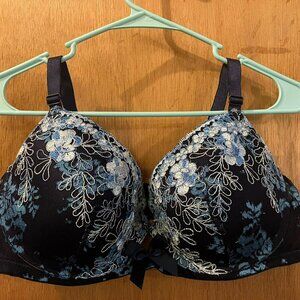 Size 42C - Enchanted - Black and Blue Floral Bra w/Underwire
